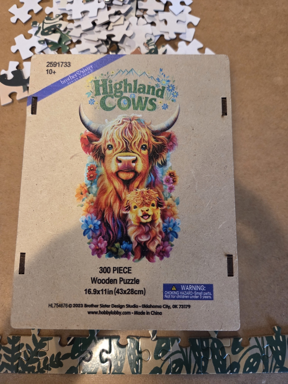 NIB Brother Sister Highland Cows 300 Piece Wooden Puzzle
